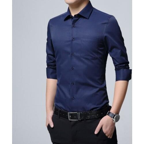 Men Solid Color Business Shirt Fashion Long Sleeve Business Formal Regular Fit Office Camisa Social Masculina