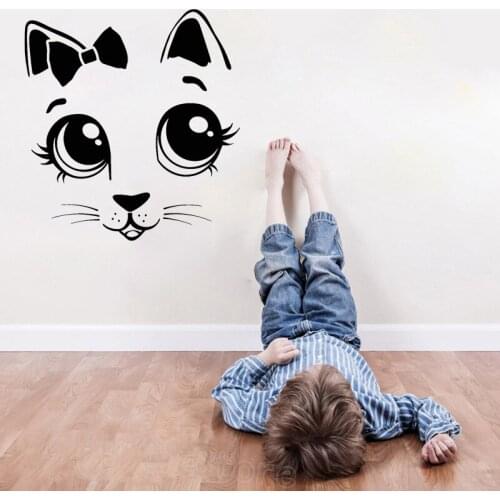 Nursery Room Wall Stickers Cartoon Cat Vinyl Decal Cute Kitten Mural Bow Tie Childrens Room Decoration O275