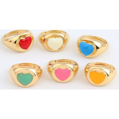 2021 NEW Trendy Chunky Stacked Rings Opening Cute Rainbow Enamel Heart Geometry Rings For Women Jewelry