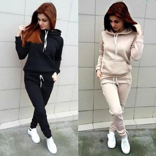 Autumn Winter 2 Piece Set Jogging Women Hoodies Pants Printed Sportswear Suits Jogging Femme Warm Girls Hoodie Sets Tracksuits