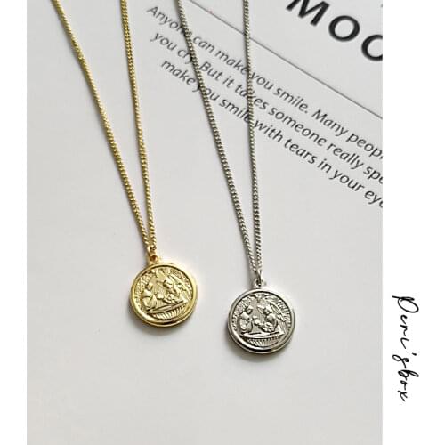 Perisbox Unisex Chic Gold Birth Baptism Coin Necklace Round Medallion Necklace Circle Portrait Pendant Necklaces Simple Jewelry