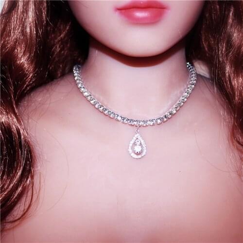 Full Rhinestone Oval Pendant Necklace Fashion Shining Stone Crystal Zircon Necklace New Design Chain Necklace for Women Wedding