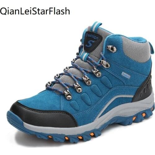 Couple Hiking Shoes Man Women Waterproof Hiking Boots Warm High Top Mountain Climbing Camping Shoes Trekking Hunting Footwear