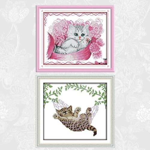 A cat on a basket Patterns 14ct Printed Fabric 11ct White Fabric Cross Stitch kits Kitten play wool DIY Embroidery Needlework