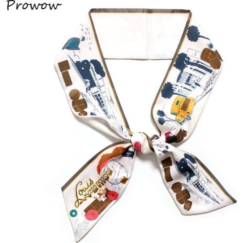 Luxury Brand 2019 New Bag Scarf Train character Print Women Silk Small Bag Ribbon Female Hair Ribbon Handbag Scarves SJ092