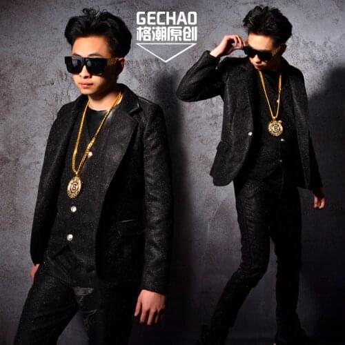 S-5xl 2020 New Mens Clothing Fashion Dj Black Shimmer Powder Blazer Suit Plus Size Men Business Slim Fit Party Suits
