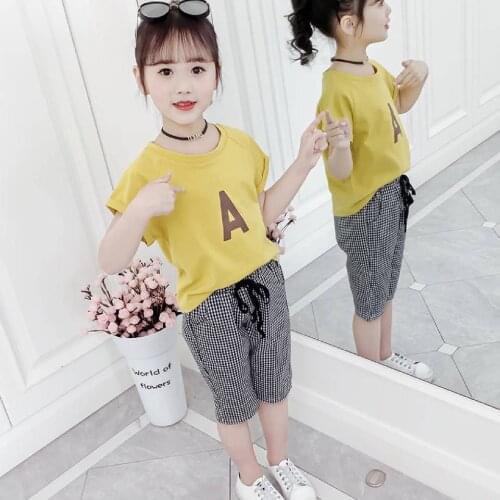 Letter Pinted Casual Girls Clothing Sets New Summer Girls Clothes Short Sleeve T-shirt+Shorts 2Pcs Kids Girl Clothing Sets
