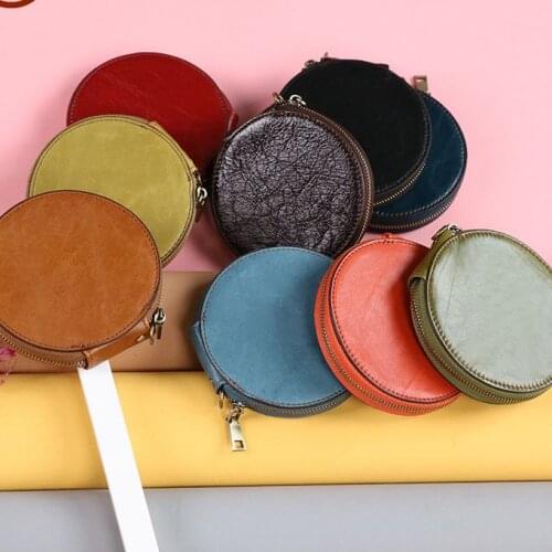 Cute Retro Zipper Small Purse Genuine Leather Round Coin Purse First Layer Cowhide Coin Purse