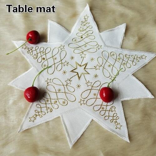 Modern White Cloth Gold Embroidered Octagonal Non-slip Coaster Dining Table Wine Cup Place Mat Kitchen Hotel Weding Decoration