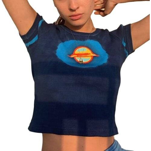 Tie Dye Print Cute Y2K Crop Top T Shirt Women Casual Summer Basic Cotton Tee Shirt Femme Fashion Streetwear T-shirts 2021New