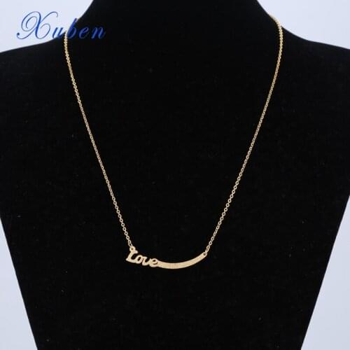 Xuben Jewelry letter love Pendant Necklace Women Men Chain Gift Stainless Steel Necklace set 2017 new