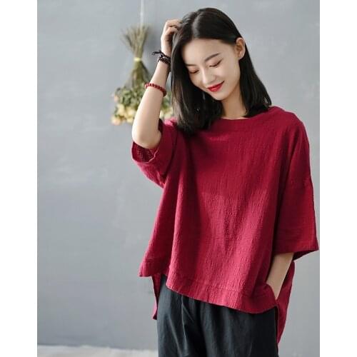 Women Loose retro Irregular Length Solid Color Tops Ladies Plus Size T-shirt Female 2020 Spring Summer Shirt Tees Tops