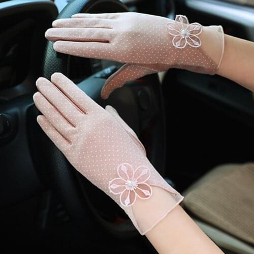 Women Summer Anti-UV Thin Lace Elastic Full Finger Touch Screen Cycling Gloves Stop The Flying Spit for Summer