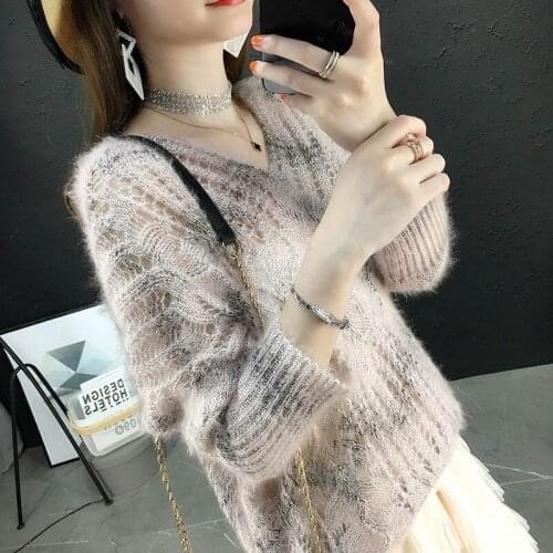 Sannian Women Sweater 2020 Autumn And Winter New Hollow Knit Sweater Thin Loose V-neck Sexy Bat Sleeve Sweater Women Tops