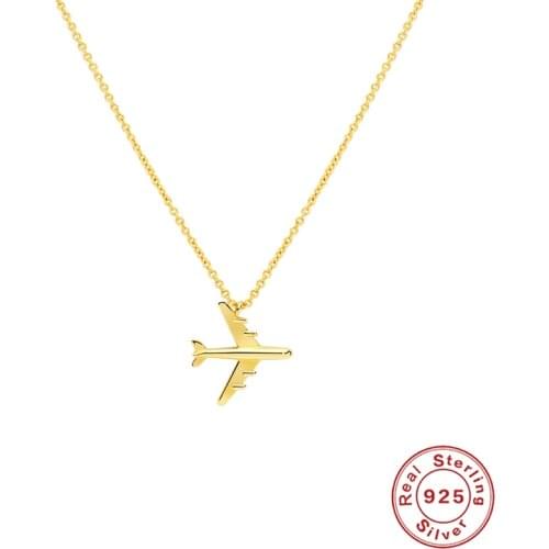 Aide 925 Sterling Silver Airplane Pendant Necklaces For Women Girls Birthday Gift Aircraft Chain Choker Necklace Fine Jewelry