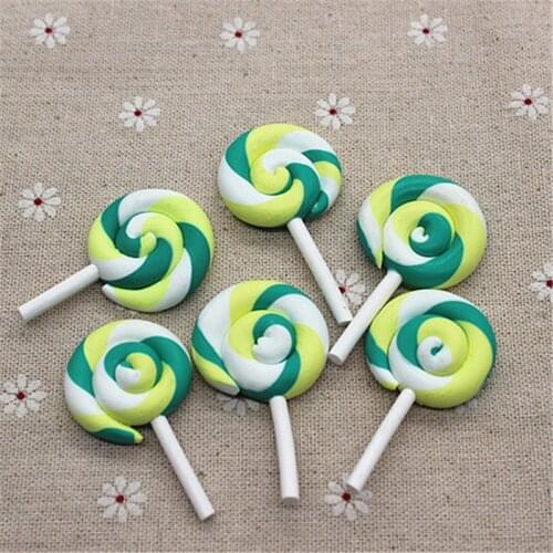 10pcs Kawaii Clay Pastel Swirl Lollipop Model Flatback Cabochon DIY Decorative Craft Scrapbooking Accessories,28*40mm