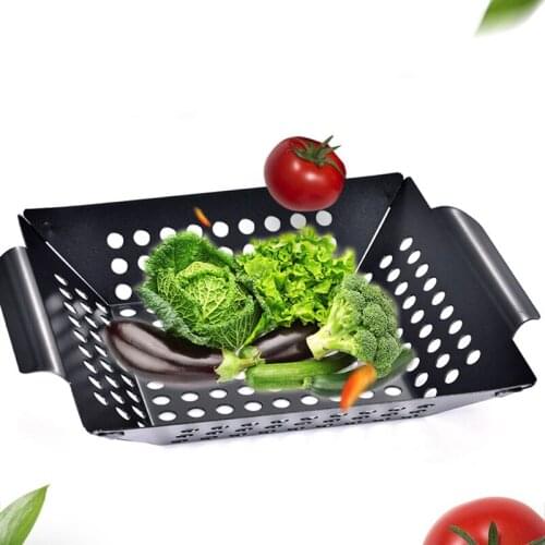 20cm 30cmBarbecue Grill Pan Black Coating Square Barbecue Basket Tray Vegetables And Fish Grilling Tray BBQ Accessories Tool set