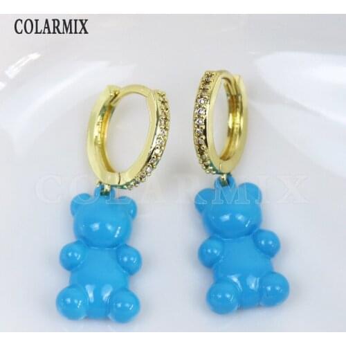 6 Pairs Lovely Bear earrings painting Color Bear drop earrings jewelry earrings women earrings Gift Fashion jewelry 8527