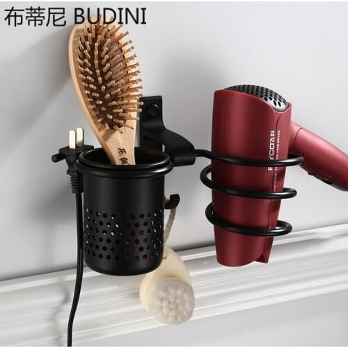 Bathroom Accessories Space aluminum Black Hair dryer rack Rack Hair Dryer Holder Wall Mounted Storage Organizer