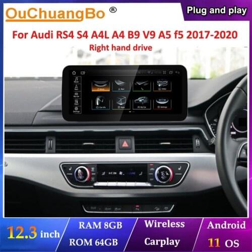 Ouchuangbo Car Radio GPS Stereo For 12.3 inch Audi A4 RS4 S4 A4L B9 V9 A5 f5 2017-2020 RHD With 8 Core 64GB android 10 CarPlay