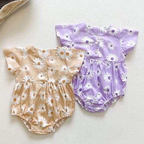 Newborn Baby Girl Flower Printing Short Sleeve Cotton Bodysuits Infant Baby Girls Jumpsuit Summer Baby Girls Clothes