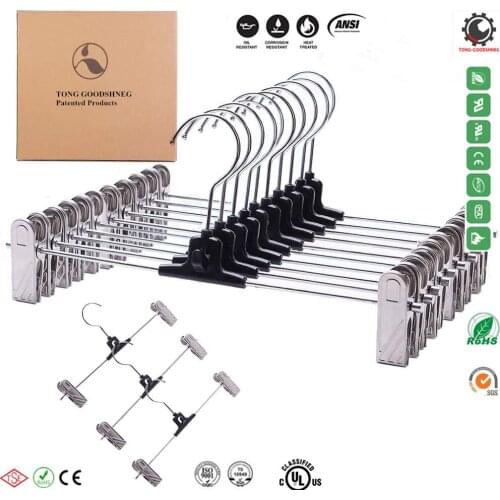 Pants Hangers Skirt Hangers with Adjustable Clips Clothes Hangers Slack Trouser Jeans Clamp Hangers Non Slip Rubber Shoes Slacks