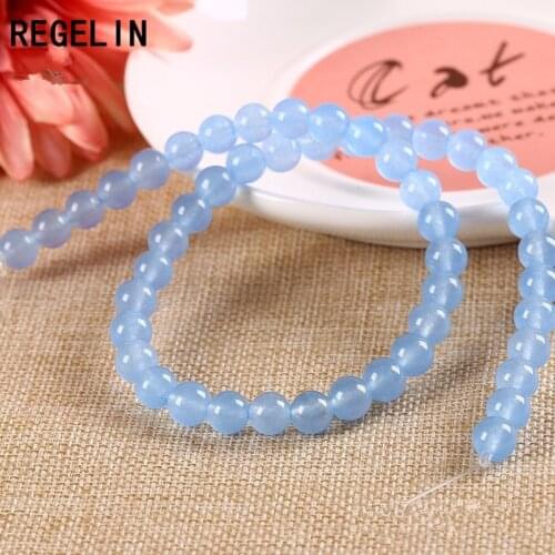 REGELIN Natural Stone Beads Round Blue Crystal Quartz Stone Loose Beads 4/6/8/10/12/14mm 1strip DIY Necklace Bracelet Jewelry