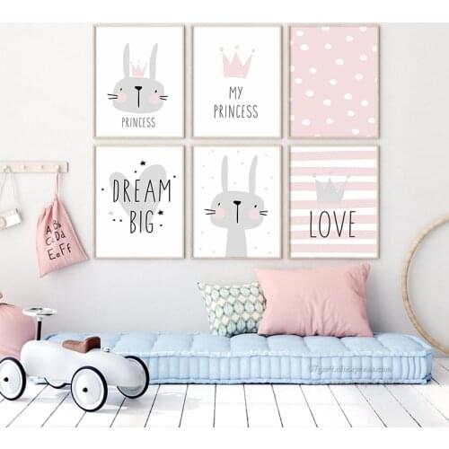 Cute Crown Rabbit Canvas Painting Hot Sale Wall Art Poster Lovely Picture For Living Room Decoration Kid Room Wall Design