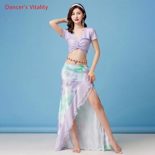 Belly Dance Set New Practice Clothes Summer Female Elegant V-neck Top Performance Clothing Suit Was Thin Sexy Long Skirt