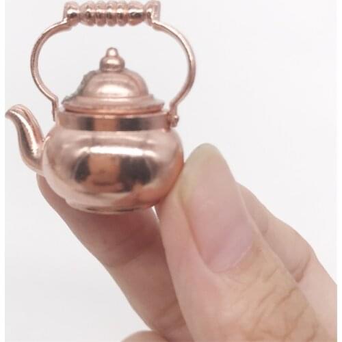 Dollhouse Classic Toys Miniature Copper Tea Kettle/Tea Pot Pretend Play Furniture Toys for Miniature Kitchen Accessory