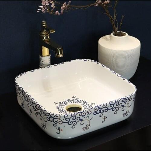 Square Ceramic Art Basin Sink Counter Top Wash Basin Bathroom Sinks vanities Europe Vintage Style hand painted ceramic sink