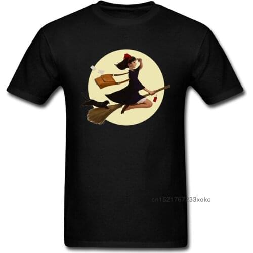 Saturday Evening Delivery T-shirt Kiki Witch T Shirt Men Anime Clothing Woman Kawaii Tops Cotton Tees Black Tshirts XL