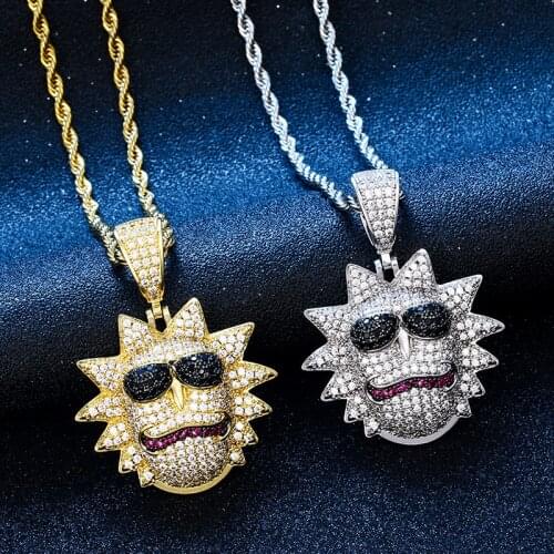 Men Cartoon Character Face Pendant Rose Tone Hip Hop Jewelry Copper Material Cubic Zirconia Pendant Necklace With Tennis Chain