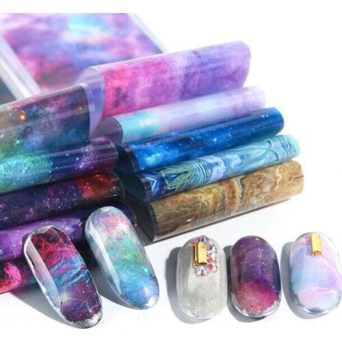 10pcs Starry Sky Nail Foil set For Nail Art Gradient Marble Slider Decals On Nails Transfer Sticker Decoration DIY Design Tips