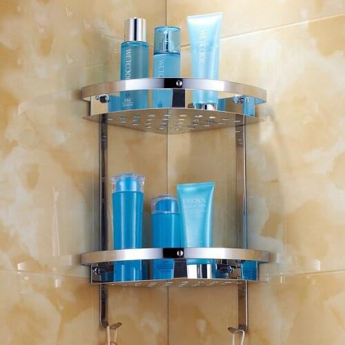 Wall Mounted Bathroom Shelves Stainless Steel Chrome Bathroom shelf Dual Tier Showroom Basket Bathroom Accessories