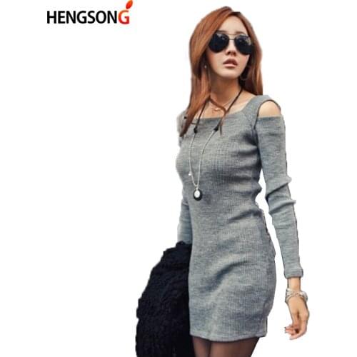 Autumn Fashion Square Collar Knitted Dress Long Sleeve Bodycon Stretch Women Dress Casual Party Mini Dresses Vestido