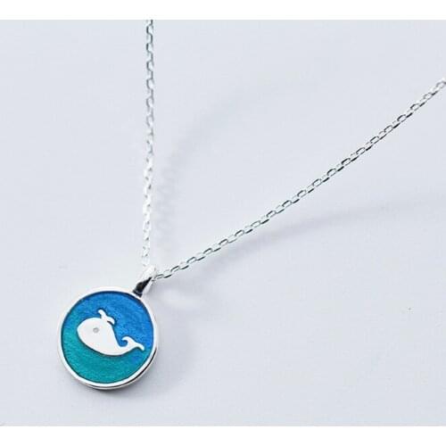 Enamel Round Whale Necklace for Women 925 Sterling Silver Jewelry Blue Ocean Pendant Necklaces 2020 New Design