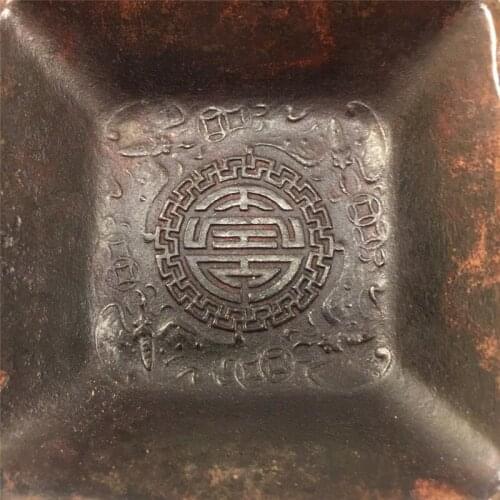 Copper pen wash ashtray, longevity treasure, pure copper Fu in front of you, double dragon pen wash plate, square bowl