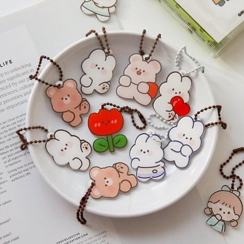 2pcs/Pack Cute Mini Cartooon Bears Shape Acrylic Pendant Hangs With O-Ring Handmade DIY Craft Gadgets Decoration Supplies