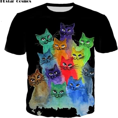 3D lovely color cat Print Casual Harajuku Unisex T-Shirt Summer Short sleeve Casual Round neck Cheap Clothes streetwear Femme