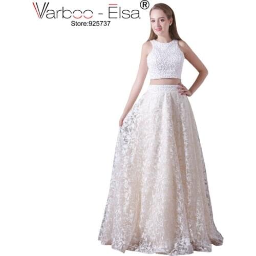 VARBOO_ELSA Luxury Pearl Beaded Party Dress Hand Made Evening Dress 2021 Graduation Dress 2 Piece Champagne Lace Prom Dress Long