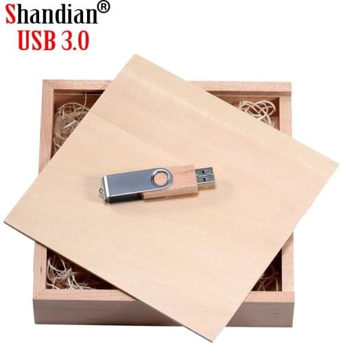 SHANDIAN High Speed Wooden 360 Degree Flip USB 3.0 Flash Drive 16GB 32GB 64GB 128GB 256GB Pen Drive U Disk Free Custom LOGO