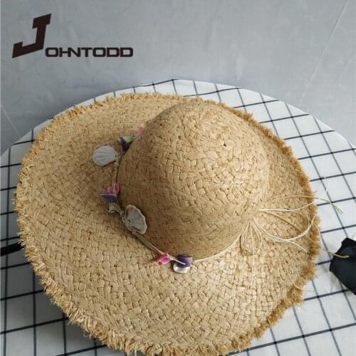 Fashion womens Panama straw hat natural shell conch raffia beach hat summer straw hat sun hat wholesale Dropshipping visor hat