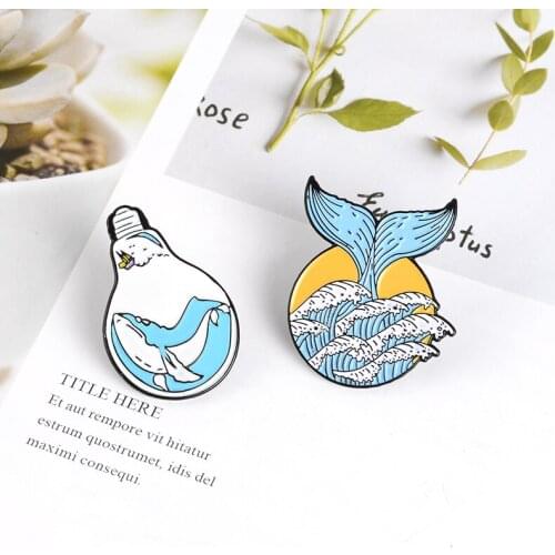 Unique Whales Embedded In The Ocean Of Light Bulbs Elegance Mermaids Tail With Roaring Waves Setting Sun Brooches For Voyager