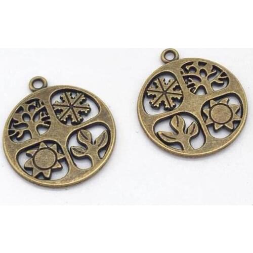 High quality wholesale 9 pcs round grass tree sun snowflake season charms fit DIY necklace earring bracelet Jewelry Making