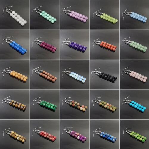 Yingwu New Fashion 6mm Earrings for Women Natural Tiger Eye Beads Stone Dangle Long Lady Earrings Jewelry