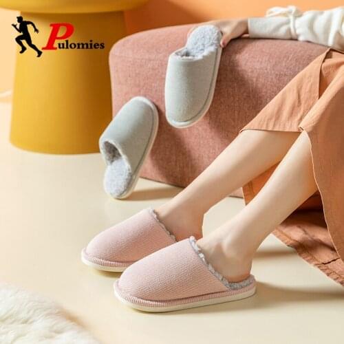 Winter Women Warm Slipper Indoor Short Plush Flip Flop Cute Non-Slip Couple House Floor Slippers Female Home Bedroom For Men