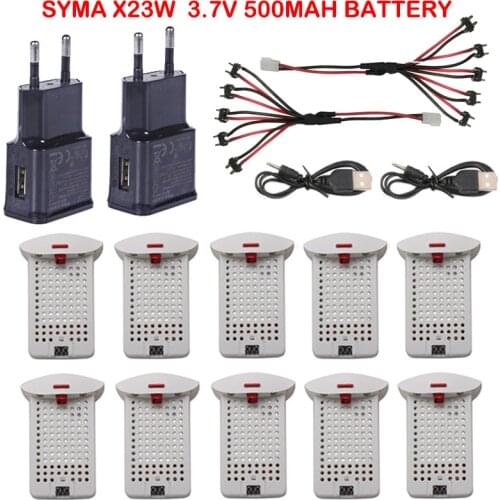 10pcs Syma X23 / X23w drone original battery RC Quadcopter Spare Parts Accessories 3.7V 500mAh Battery and Charger 5-1 Cable
