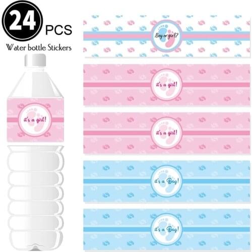 24Pcs Baby Shower Party Decor Bottle Wraps Boy Or Girls Water Bottle Label Waterproof Stickers Baby Shower Party Favors
