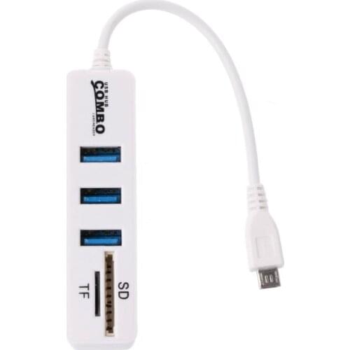 3 Port USB 2.0 Hub Splitter Combo Micro USB Connector Cable OTG SD/TF Card Reader
